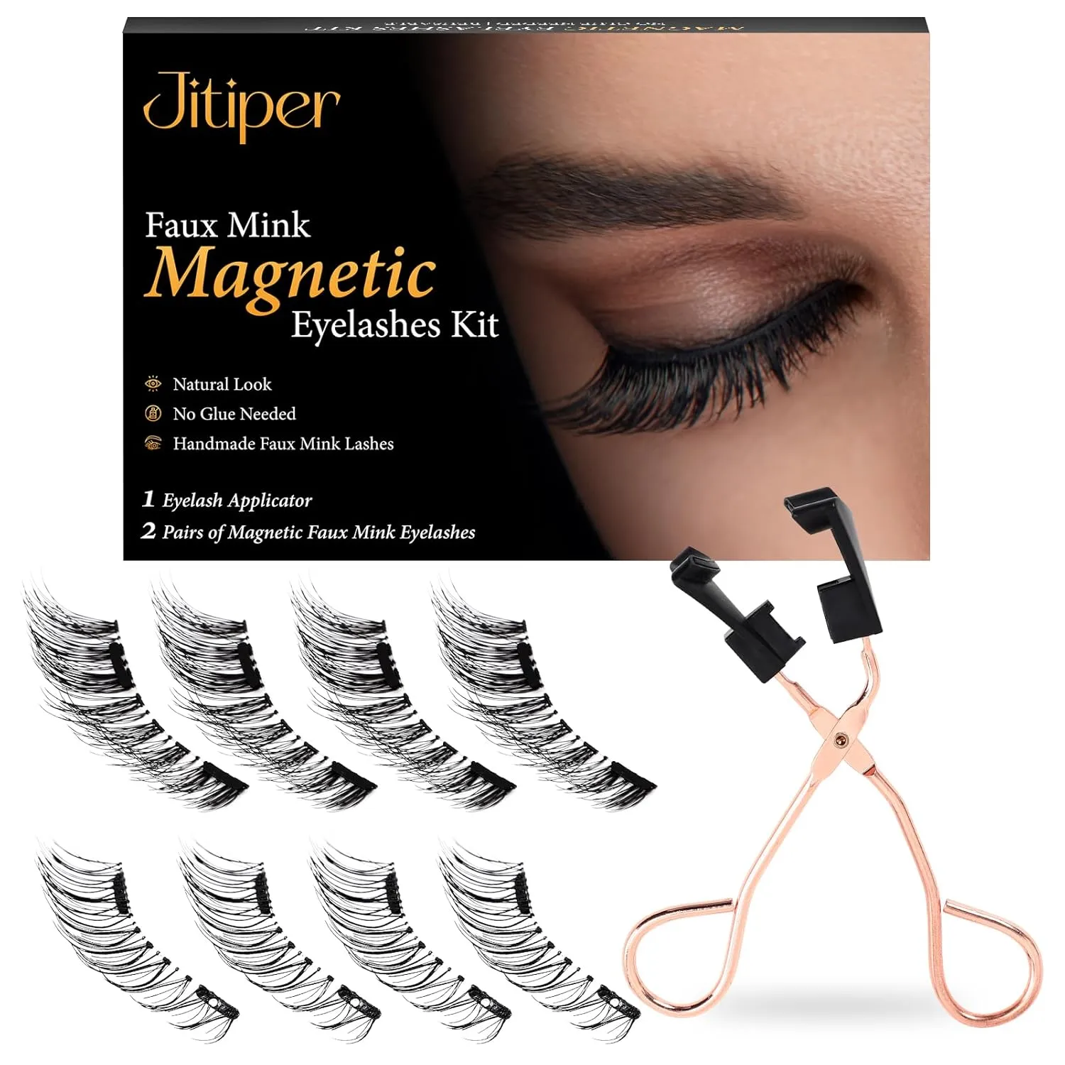 Natural Look Magnetic Eyelashes Kit - Reusable Dual Magnetic Lashes, No Glue or Eyeliner Needed, Comes with Applicator and 2 Pairs of Soft 3D False Eyelashes