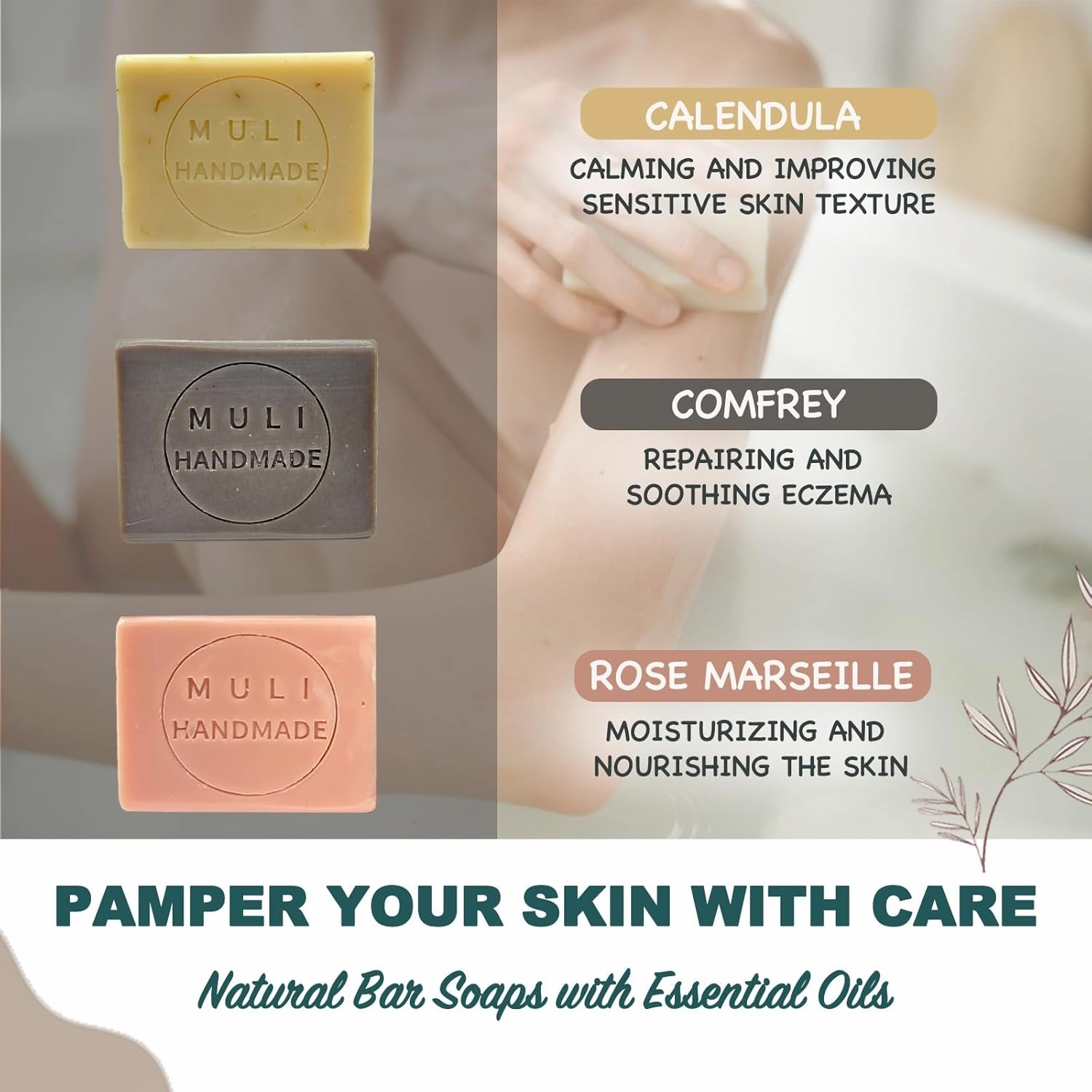 Natural Handemade Bar Soap for Men and Women with Essential oils, Scented Bar Soaps for Bath, Fragrance Regular Use Gift Set (Pack of 3) Rose Marseille