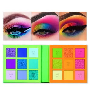 Neonme Eyeshadow Palette, 18 Fluorescent Color Glowing Eyeshadows, Rainbow Purple Blue Green Yellow Pink Eye Shadow Palettes for fun party Popular Eye Makeup, Glitter Matte Shimmer