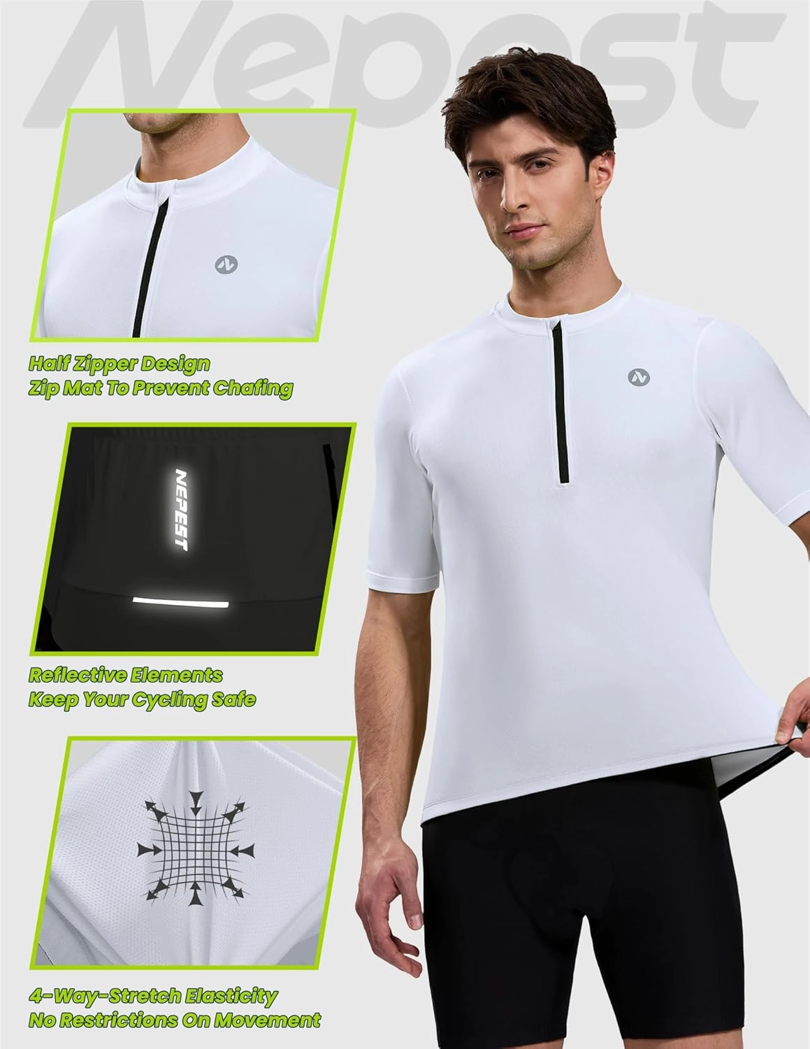 Nepest Cycling Jersey Men Short Sleeve Bike Shirts with 4 Rear Pockets Moisture Wicking Half Zip Road & Mountain Biking