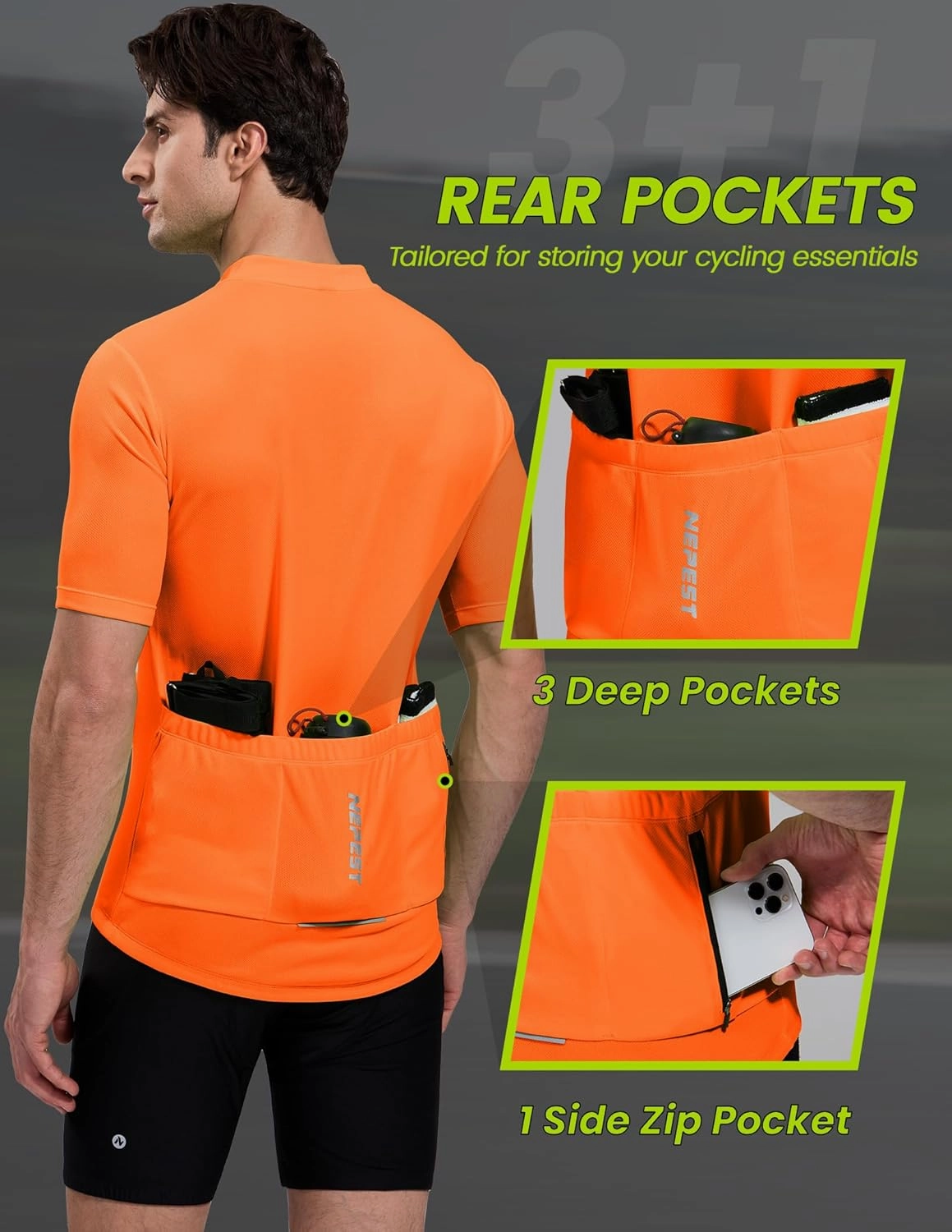 Nepest Cycling Jersey Men Short Sleeve Bike Shirts with 4 Rear Pockets Moisture Wicking Half Zip Road & Mountain Biking