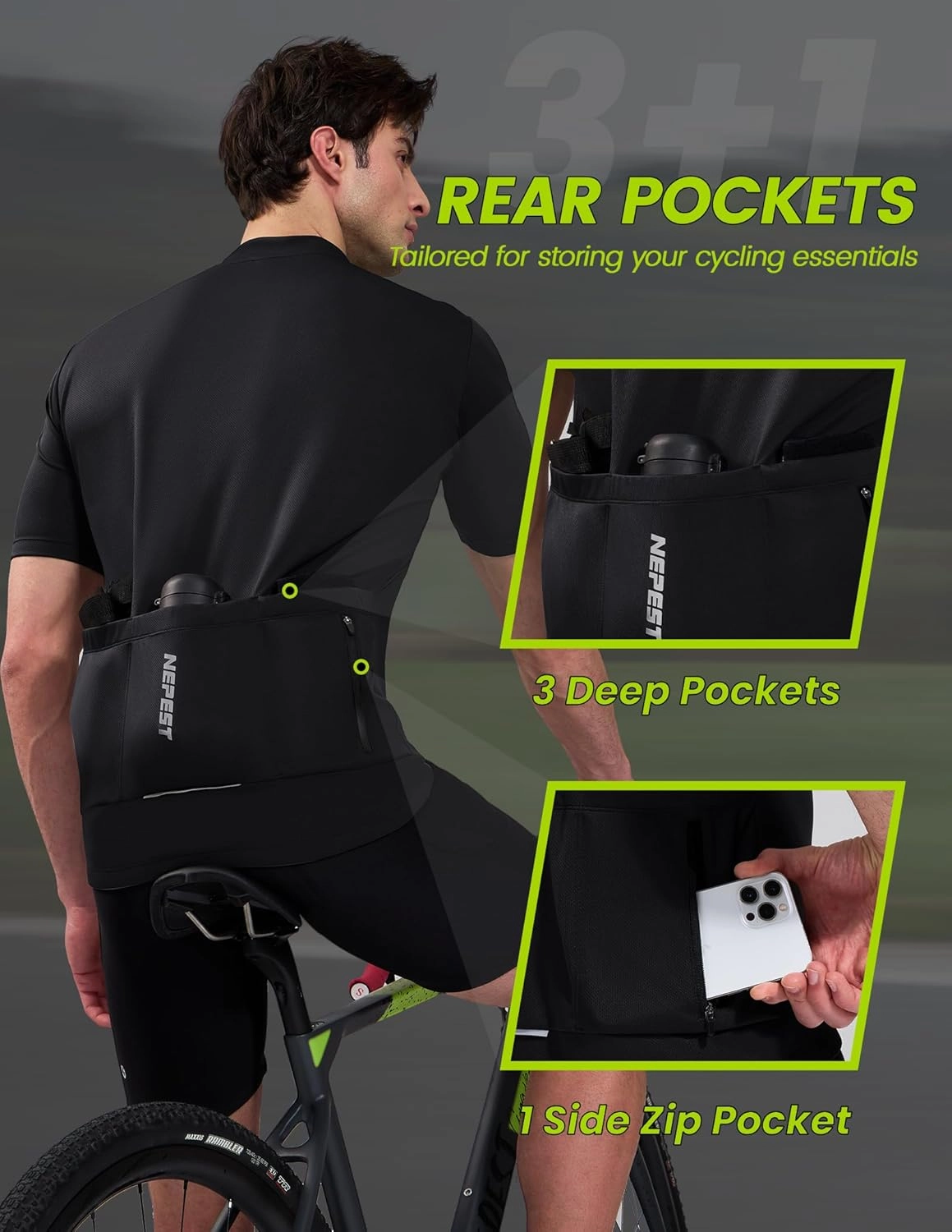 Nepest Cycling Jersey Men Short Sleeve Bike Shirts with 4 Rear Pockets Moisture Wicking Half Zip Road & Mountain Biking