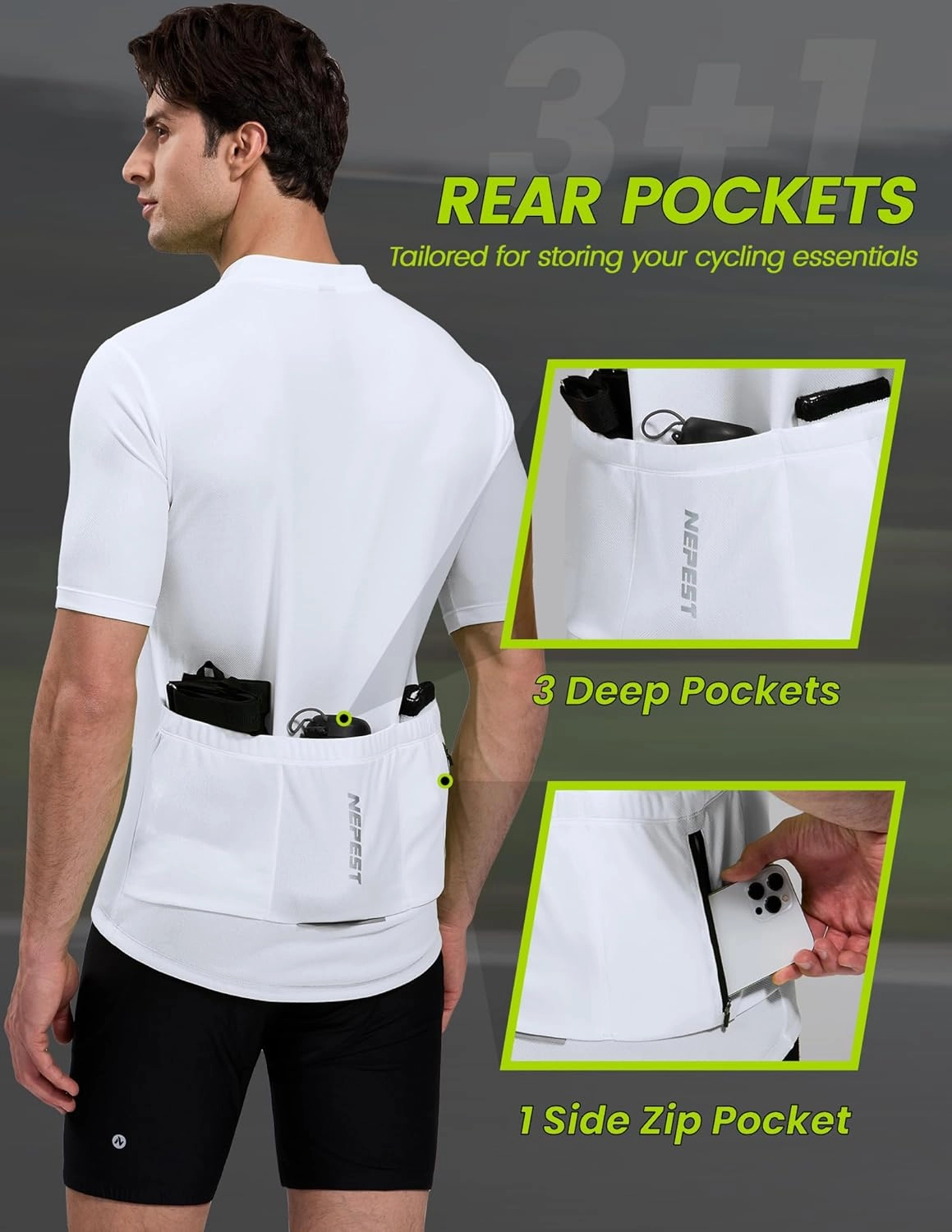 Nepest Cycling Jersey Men Short Sleeve Bike Shirts with 4 Rear Pockets Moisture Wicking Half Zip Road & Mountain Biking
