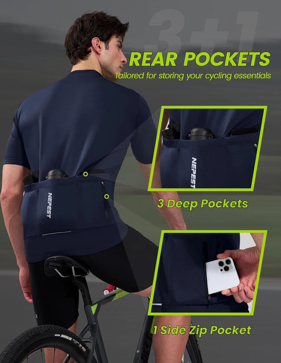Nepest Cycling Jersey Men Short Sleeve Bike Shirts with 4 Rear Pockets Moisture Wicking Half Zip Road & Mountain Biking