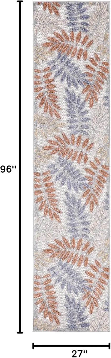 Nourison Aloha Indoor/Outdoor Blue Mocha 2'3" x 8' Area Rug, Easy Cleaning, Non Shedding, Bed Room, Living Room, Dining Room, Backyard, Deck, Patio (2x8)