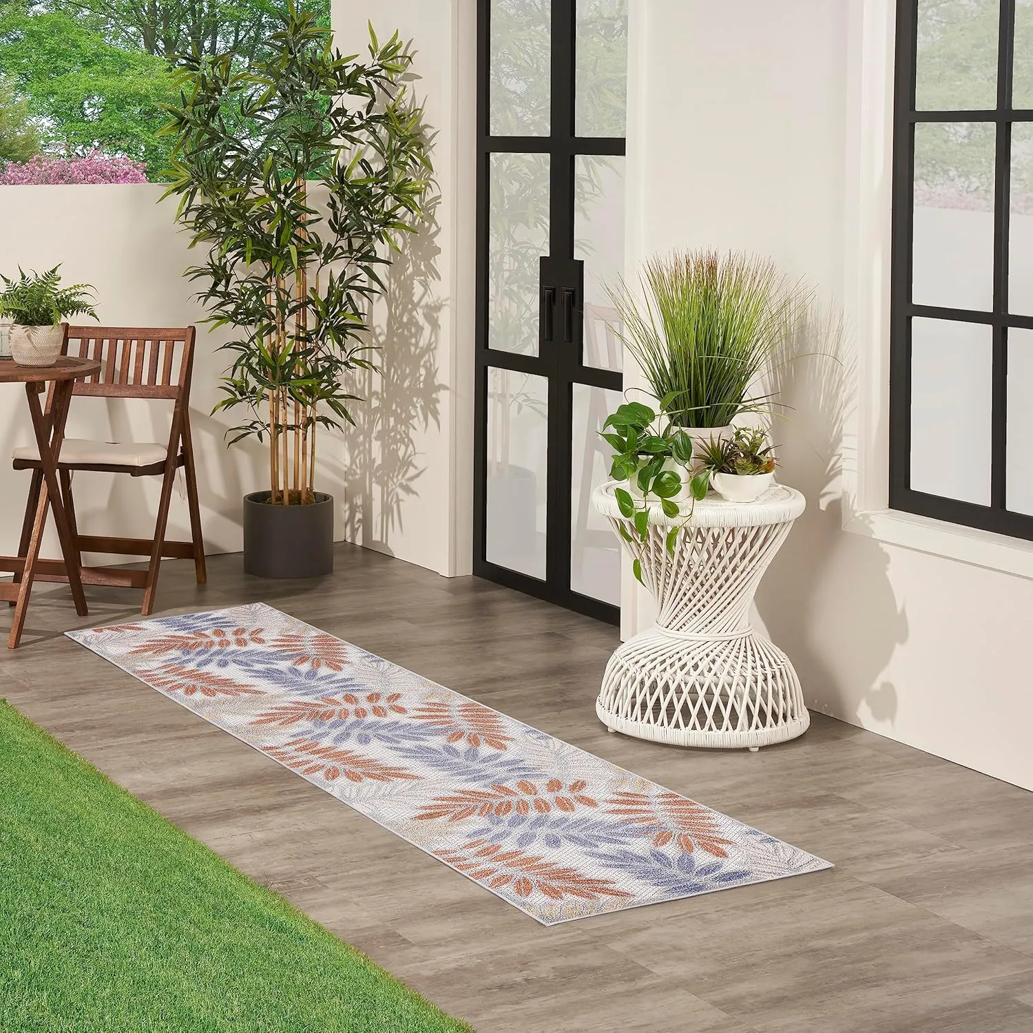 Nourison Aloha Indoor/Outdoor Blue Mocha 2'3" x 8' Area Rug, Easy Cleaning, Non Shedding, Bed Room, Living Room, Dining Room, Backyard, Deck, Patio (2x8)