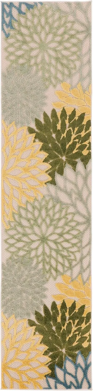 Nourison Aloha Indoor/Outdoor Green Multicolor 2'3" x 8' Area Rug, Easy-Cleaning, Non Shedding, Bed Room, Living Room, Dining Room, Backyard, Patio, Deck (2x8)