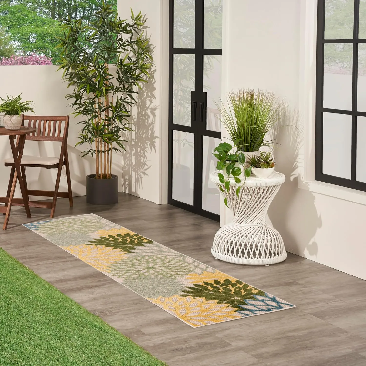 Nourison Aloha Indoor/Outdoor Green Multicolor 2'3" x 8' Area Rug, Easy-Cleaning, Non Shedding, Bed Room, Living Room, Dining Room, Backyard, Patio, Deck (2x8)