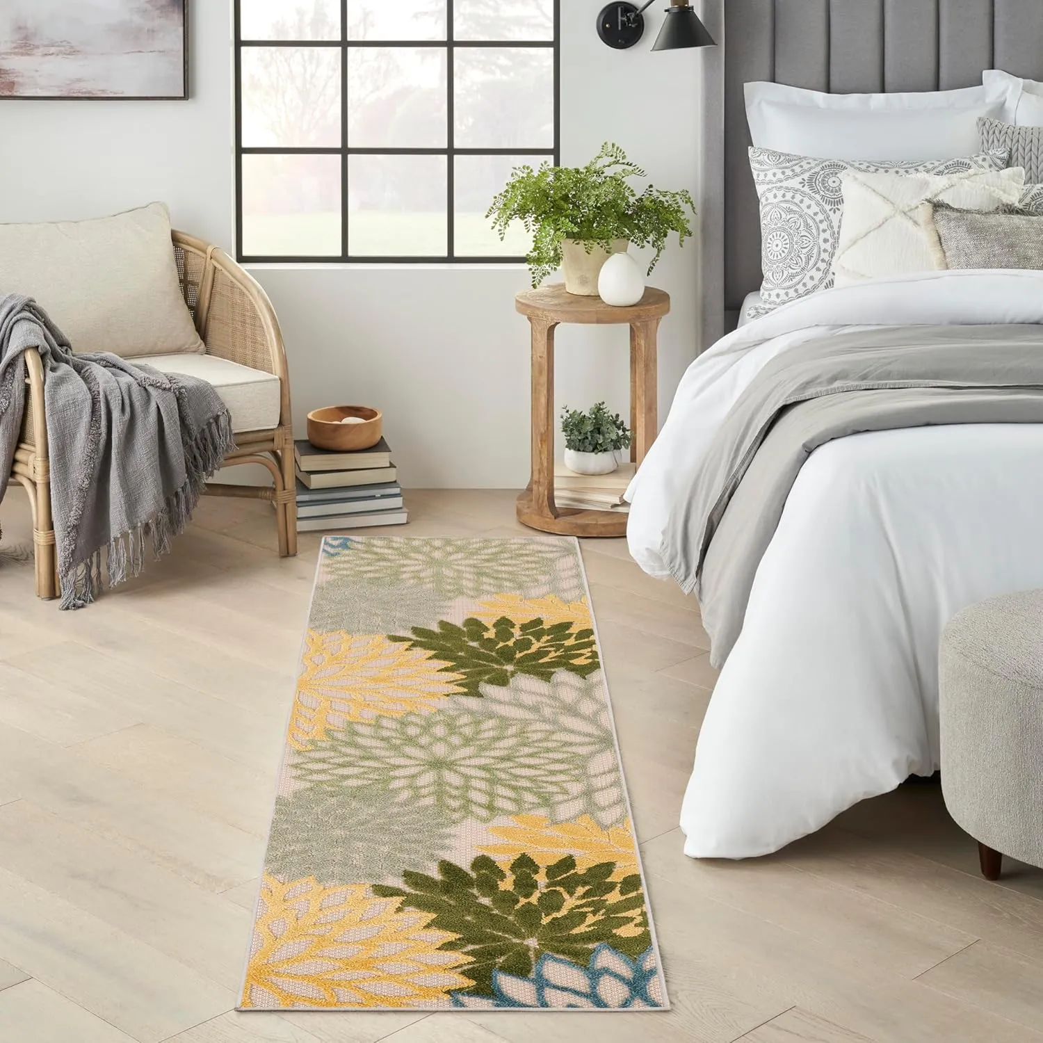 Nourison Aloha Indoor/Outdoor Green Multicolor 2'3" x 8' Area Rug, Easy-Cleaning, Non Shedding, Bed Room, Living Room, Dining Room, Backyard, Patio, Deck (2x8)