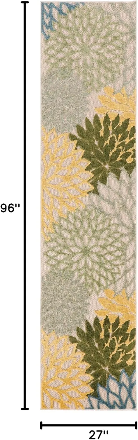Nourison Aloha Indoor/Outdoor Green Multicolor 2'3" x 8' Area Rug, Easy-Cleaning, Non Shedding, Bed Room, Living Room, Dining Room, Backyard, Patio, Deck (2x8)