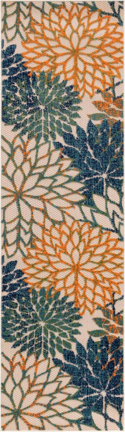 Nourison Aloha Indoor/Outdoor Blue Green 2'3" x 8' Area Rug, Easy Cleaning, Non Shedding, Bed Room, Living Room, Dining Room, Backyard, Deck, Patio (2x8)
