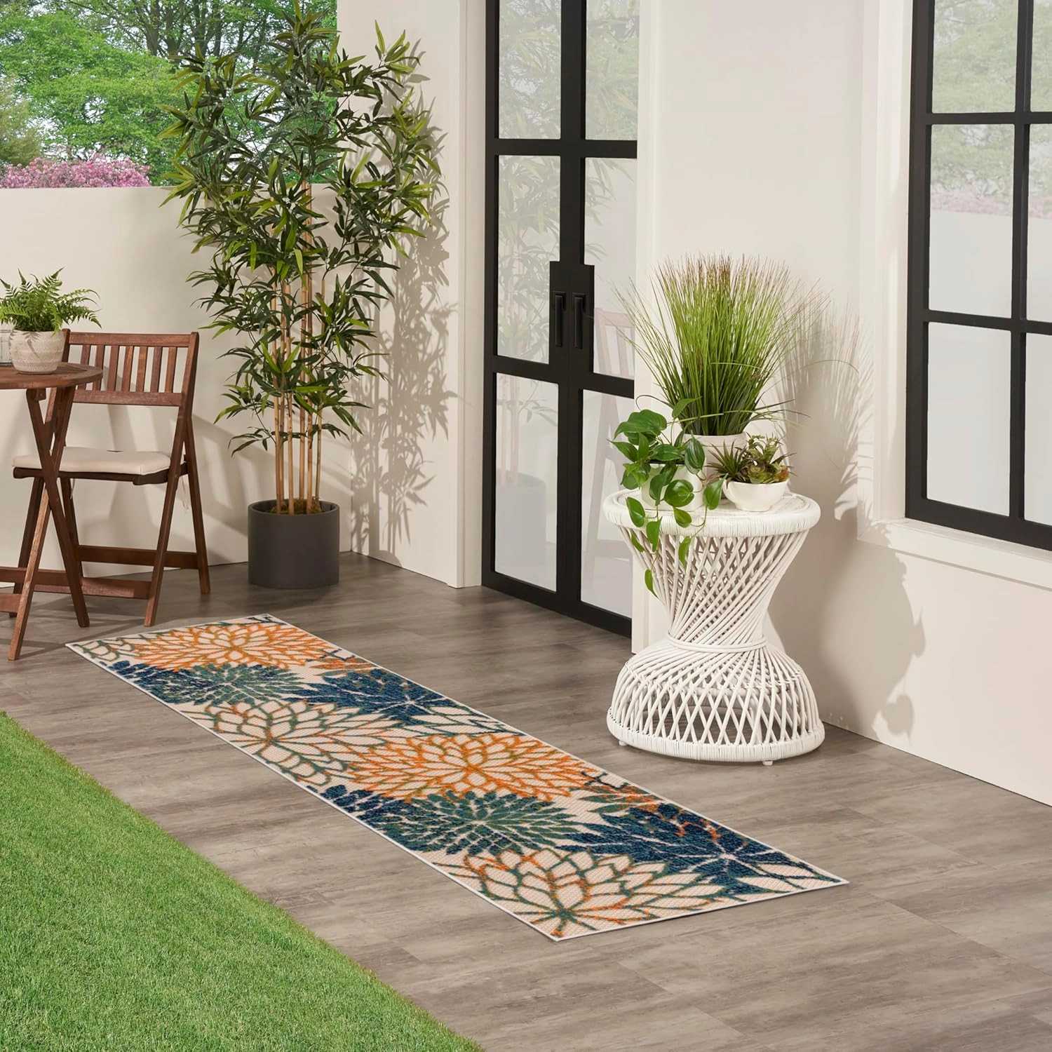 Nourison Aloha Indoor/Outdoor Blue Green 2'3" x 8' Area Rug, Easy Cleaning, Non Shedding, Bed Room, Living Room, Dining Room, Backyard, Deck, Patio (2x8)