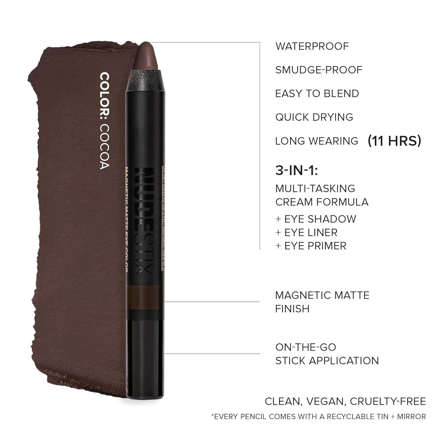 Nudestix Magnetic Matte Eye Color Pencil, Eyeshadow   Eyeliner   Eyelid Primer, Cream Makeup Stick, Long Lasting, Waterproof