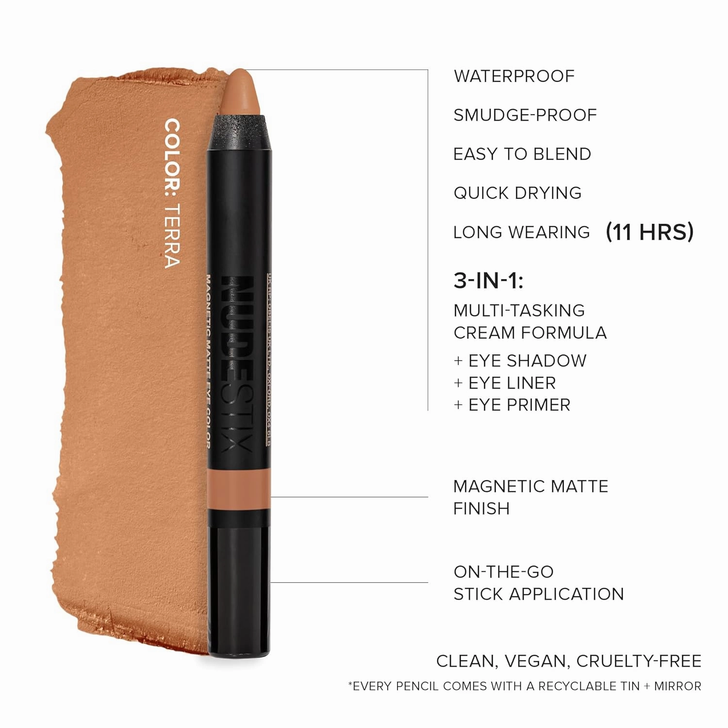 Nudestix Magnetic Matte Eye Color Pencil, Eyeshadow   Eyeliner   Eyelid Primer, Cream Makeup Stick, Long Lasting, Waterproof