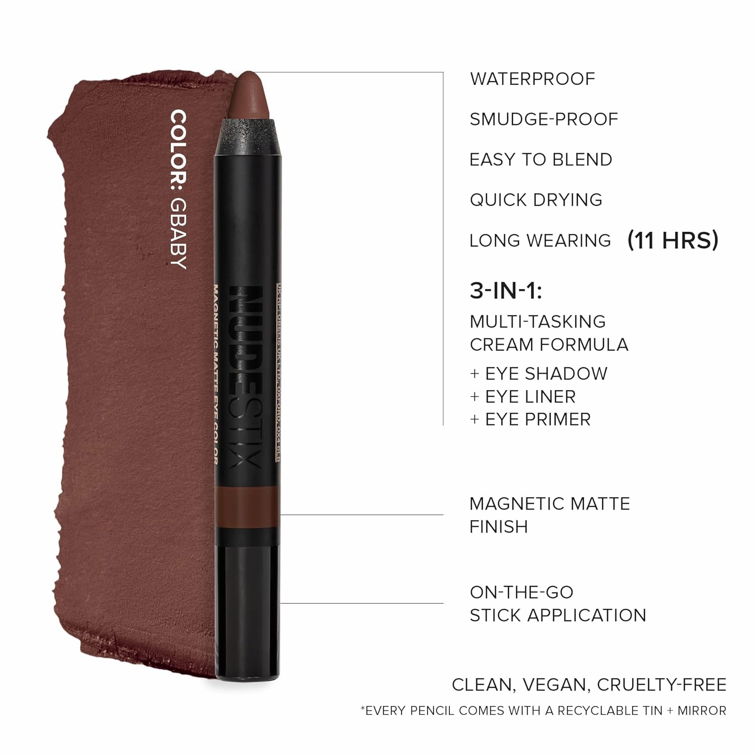 Nudestix Magnetic Matte Eye Color Pencil, Eyeshadow   Eyeliner   Eyelid Primer, Cream Makeup Stick, Long Lasting, Waterproof