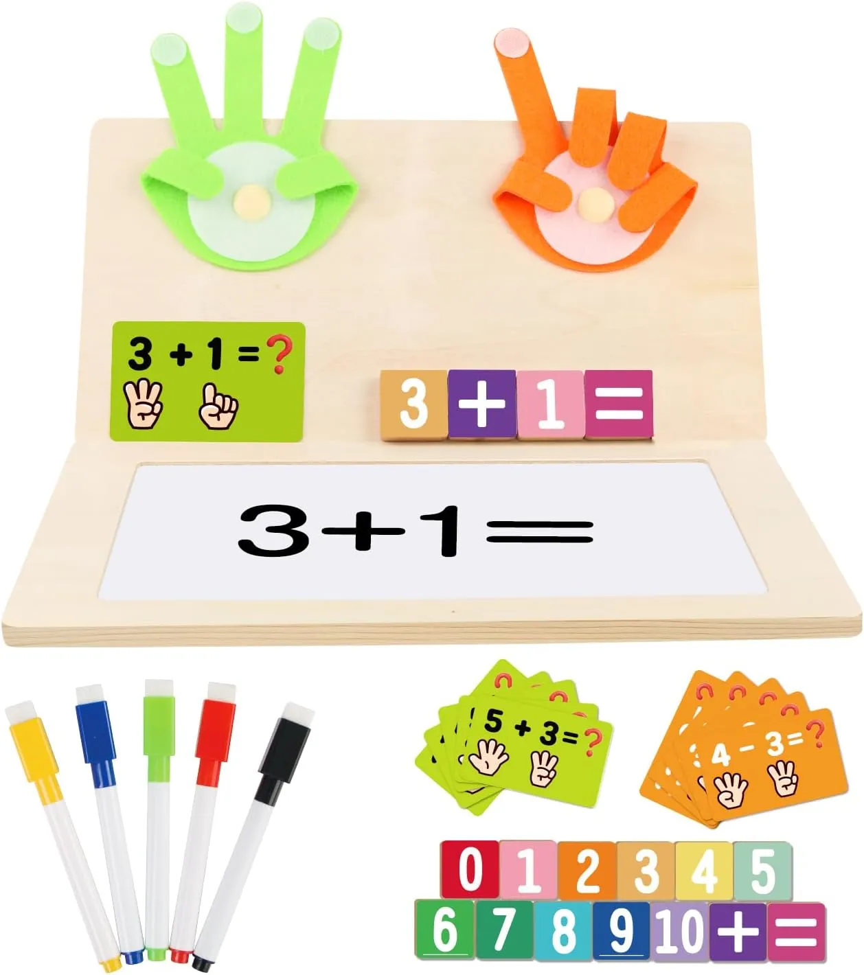 Number Blocks Toys for Kids Wooden Montessori Toys for 3 4 Years Old Boy Girl Toddler Fingers Arithmetic Educational Math Manipulatives with Whiteboard 5-7 Preschool Learning Activities Counting Game