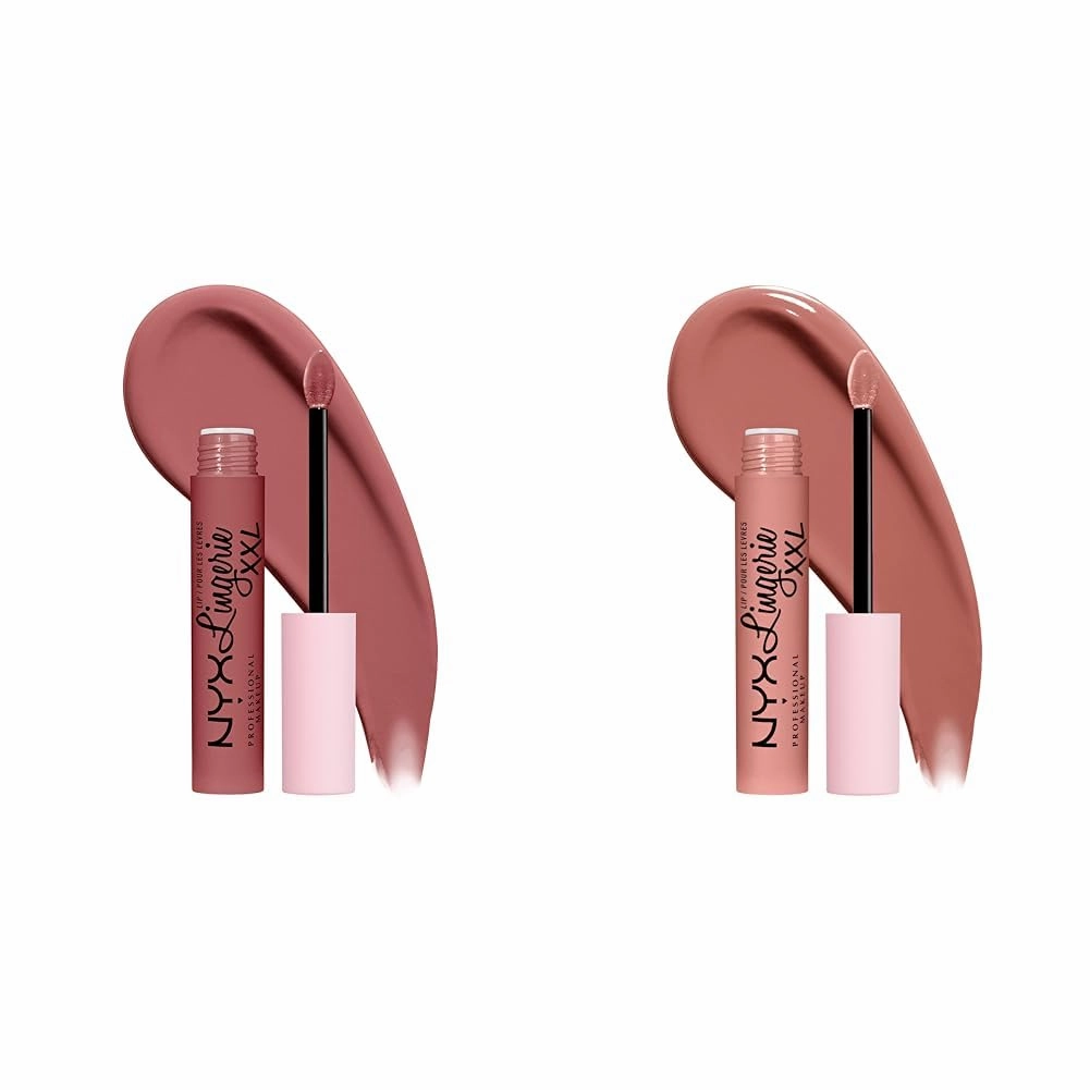 NYX PROFESSIONAL MAKEUP Lip Lingerie XXL Matte Liquid Lipstick Bundle - Strip'd Down (Coral Beige) & Undress'd (Pink Nude)