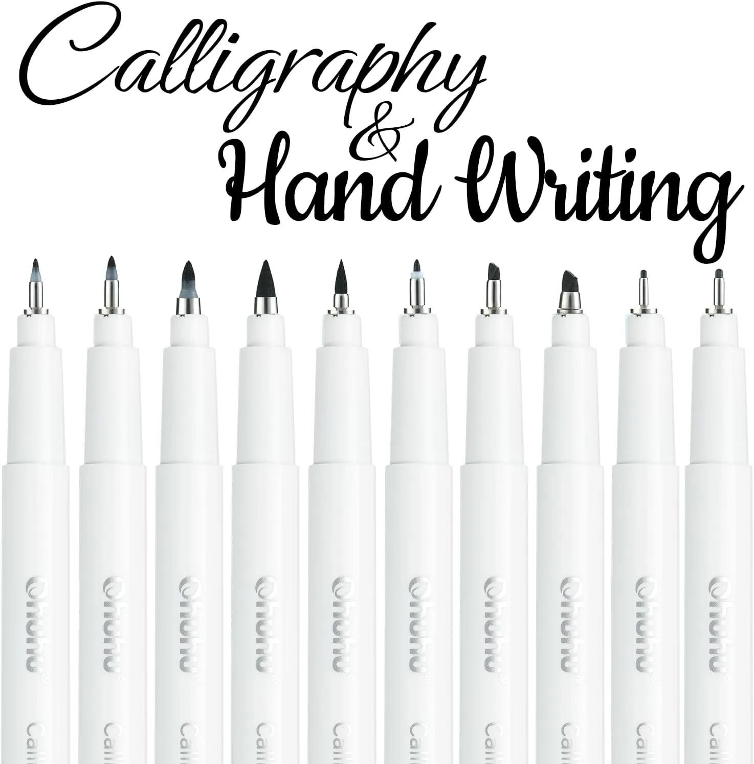 Ohuhu Calligraphy Pens, Brush Chisel Fine 10 Size Tips Pigment Black Ink Hand Lettering Pens Calligraphy Brush Markers for Beginner Handwriting Cardmaking Sketching Drawing Illustration Bullet Journal