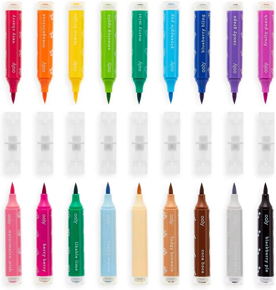 Ooly Double-Sided Stampable Markers, Washable Markers, Marker Stamps and Brush Tip on Each Side, Cute School Suplies, Great for School Replaces Stamp Ink Pad - SCENTED