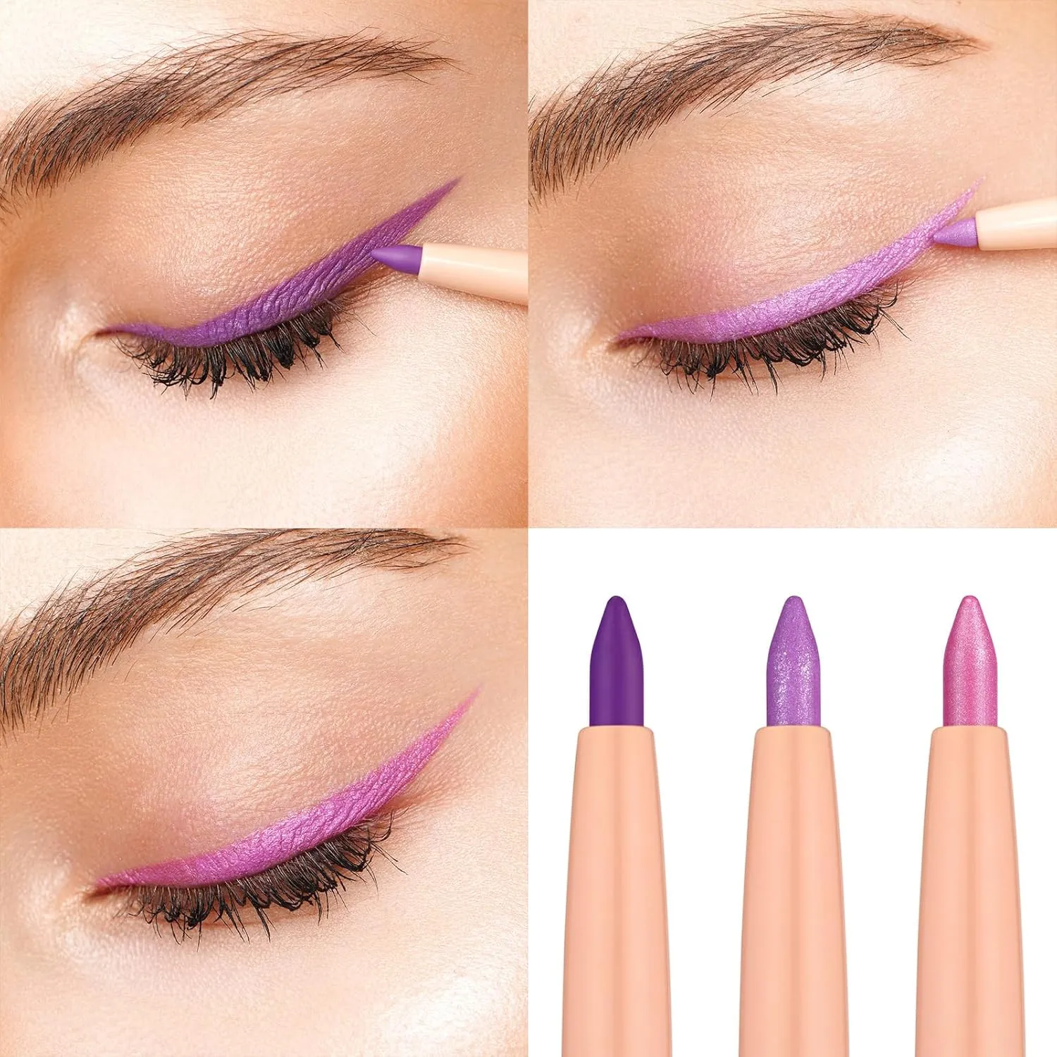 Oulac Waterproof Eyeliner Pencil Set - Smooth and Creamy, Retractable Eye Makeup for Precision Application, Vegan & Cruelty-Free, 08 Well-dressed 09 Sweet Taro LL09 Lilac Love Pink