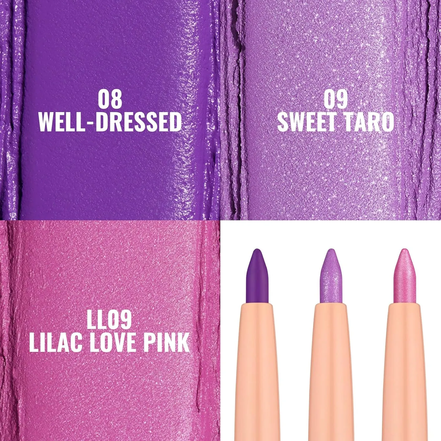 Oulac Waterproof Eyeliner Pencil Set - Smooth and Creamy, Retractable Eye Makeup for Precision Application, Vegan & Cruelty-Free, 08 Well-dressed 09 Sweet Taro LL09 Lilac Love Pink