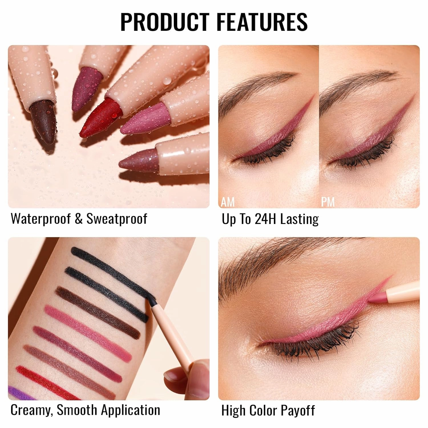 Oulac Waterproof Eyeliner Pencil Set - Smooth and Creamy, Retractable Eye Makeup for Precision Application, Vegan & Cruelty-Free