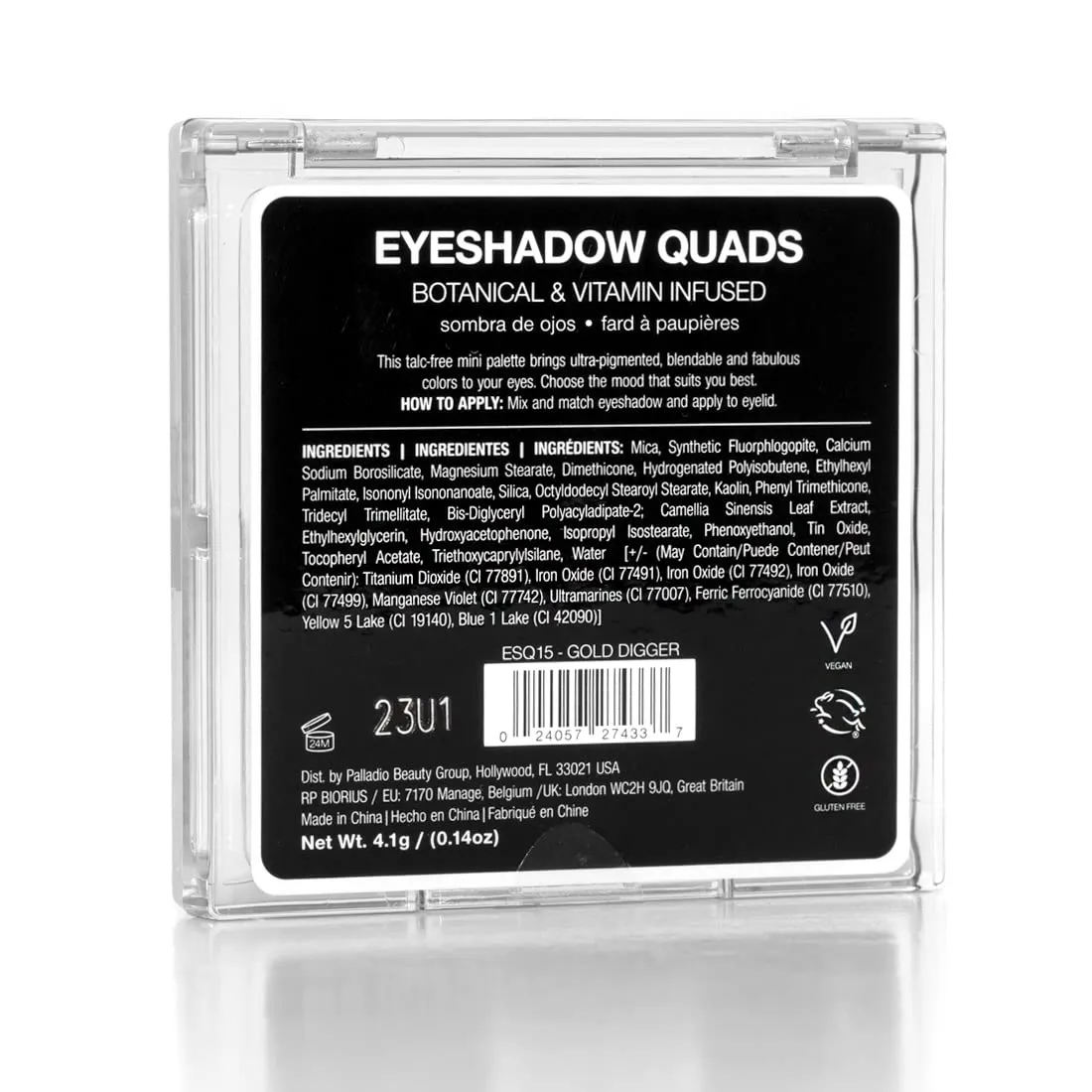 Palladio Eyeshadow Quads, Velvety Pigmented Blendable Matte, Metallic & Shimmer Finishes, Creamy Formula, Four Way Quad Eye Shadow Palette, Talc-Free (Gold Digger)