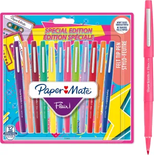Paper Mate Flair Felt Tip Pens | Medium Point (0.7 mm) Marker Pens | Assorted Retro Colouring Pens | For Kids & Adult Colouring, Journalling & More | 12 Count