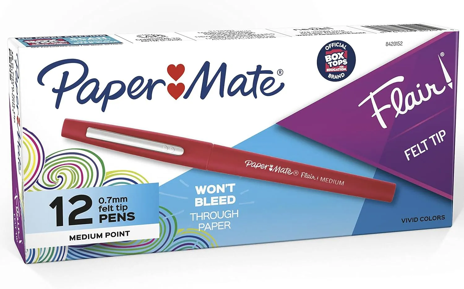Paper Mate Flair Felt Tip Pens, Medium Point (0.7mm), Red, 12 Count