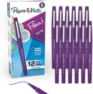 Paper Mate Flair Felt Tip Pens Medium Point (0.7mm) Vivid Purple Pack of 12 - Perfect for teachers students artists and professionals
