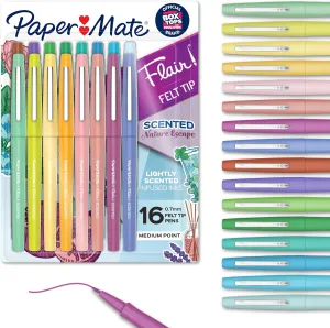 Paper Mate Flair Nature Escape Scented Felt Tip Pens Medium Point (0.7mm) Assorted Colors 16-Count (Perfect for Journaling Writing Coloring and Teacher Supplies)