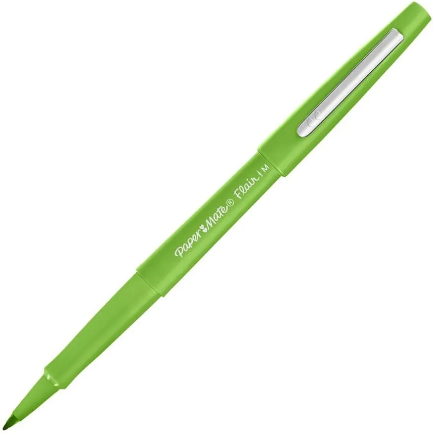 Paper Mate Flair Pen, 1.1mm Medium Tip, Lime, Box of 12