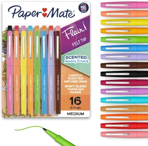 Paper Mate Flair Sunday Brunch Scented Felt Tip Pens, Assorted Colors, Medium Point (0.7mm), 16 Count