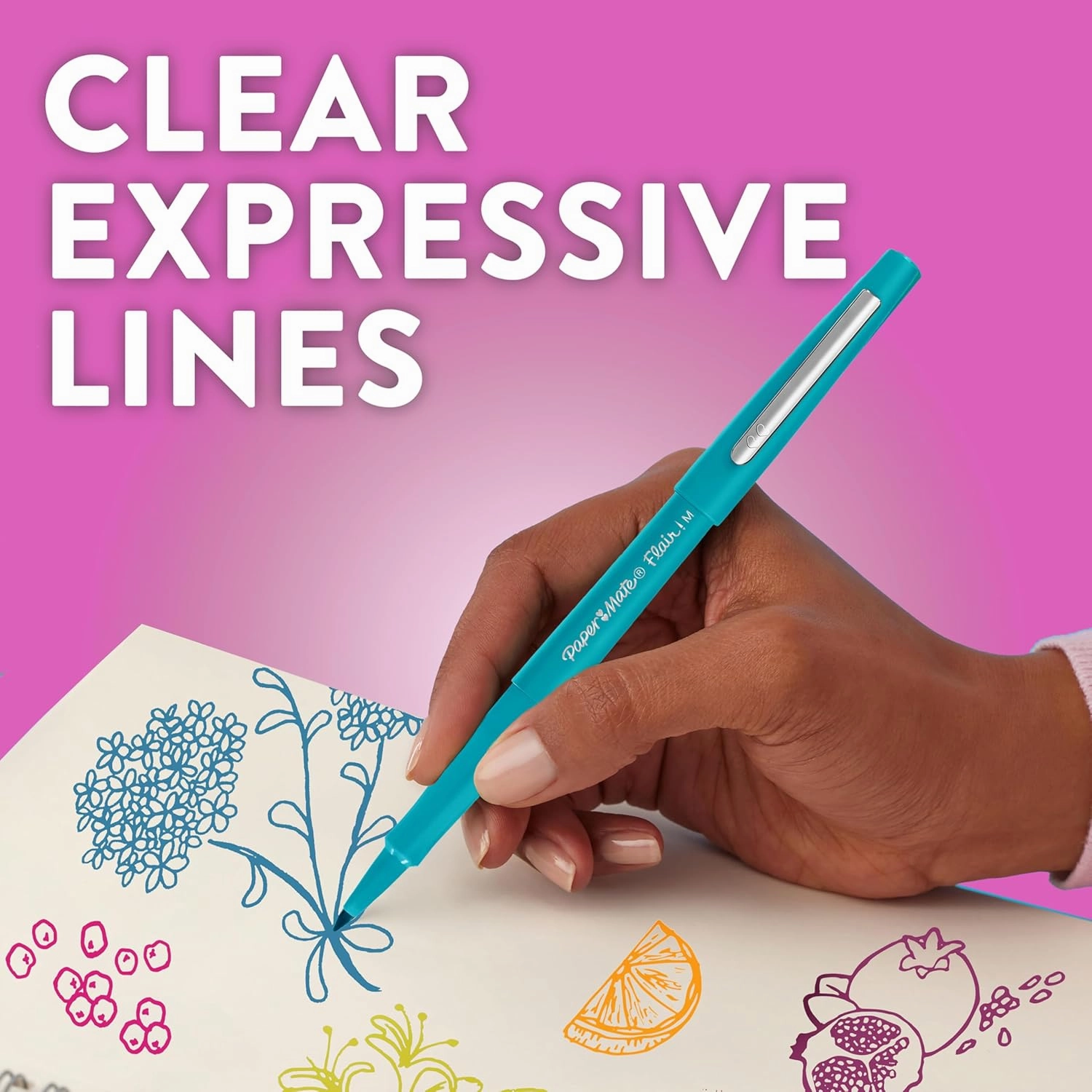 Paper Mate Flair Felt Tip Pens | Medium Point (0.7 mm) Writing Pens | Blue | for Writing, Drawing & Sketching | 12 Count