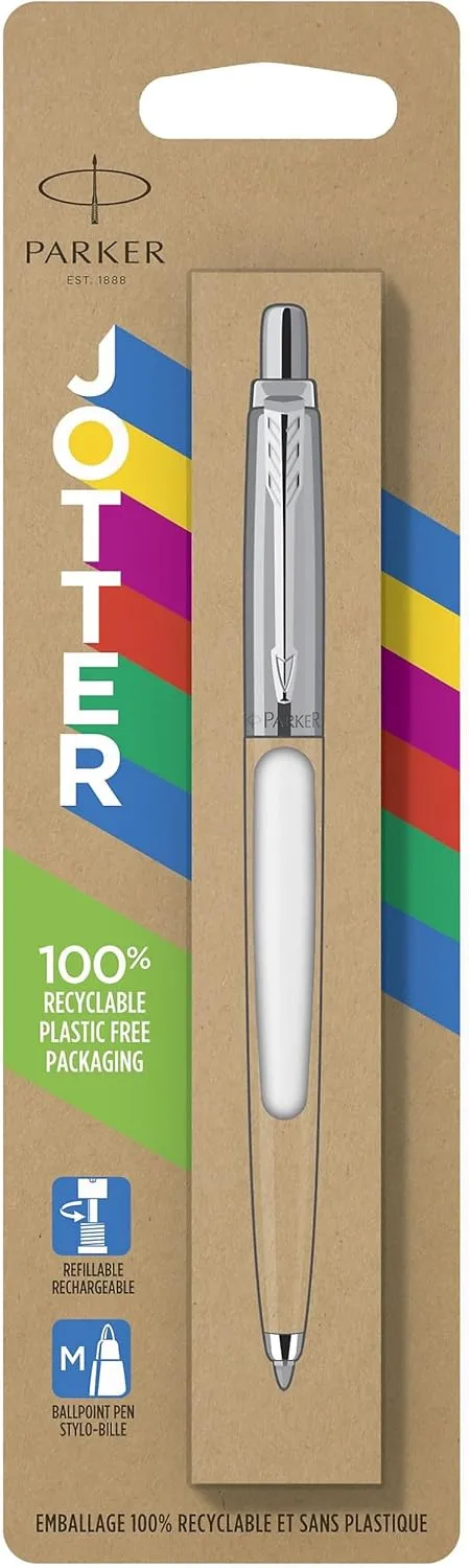 Parker Jotter Originals Ballpoint Pen, Classic White Finish, Medium Point, Blue Ink, 1 Count
