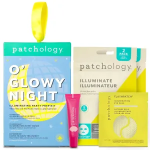 Patchology O' Glowy Night: Party Prep Set - Brightening Face, Eye & Lip Masks for Instant Glow, Vitamin C Sheet Mask, Under Eye Patches plus Rose lip mask with Resveratrol - Stocking Stuffer Gift