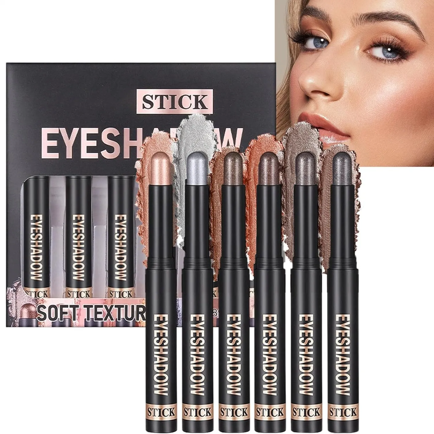 Pencil Eyeshadow Stick | 6 Pieces Cream Pencil Eye Shadow Set - Matte Long-Lasting Brightener Waterproof Pens Applicator Makeup Set for Girls Women Travel Party Wedding