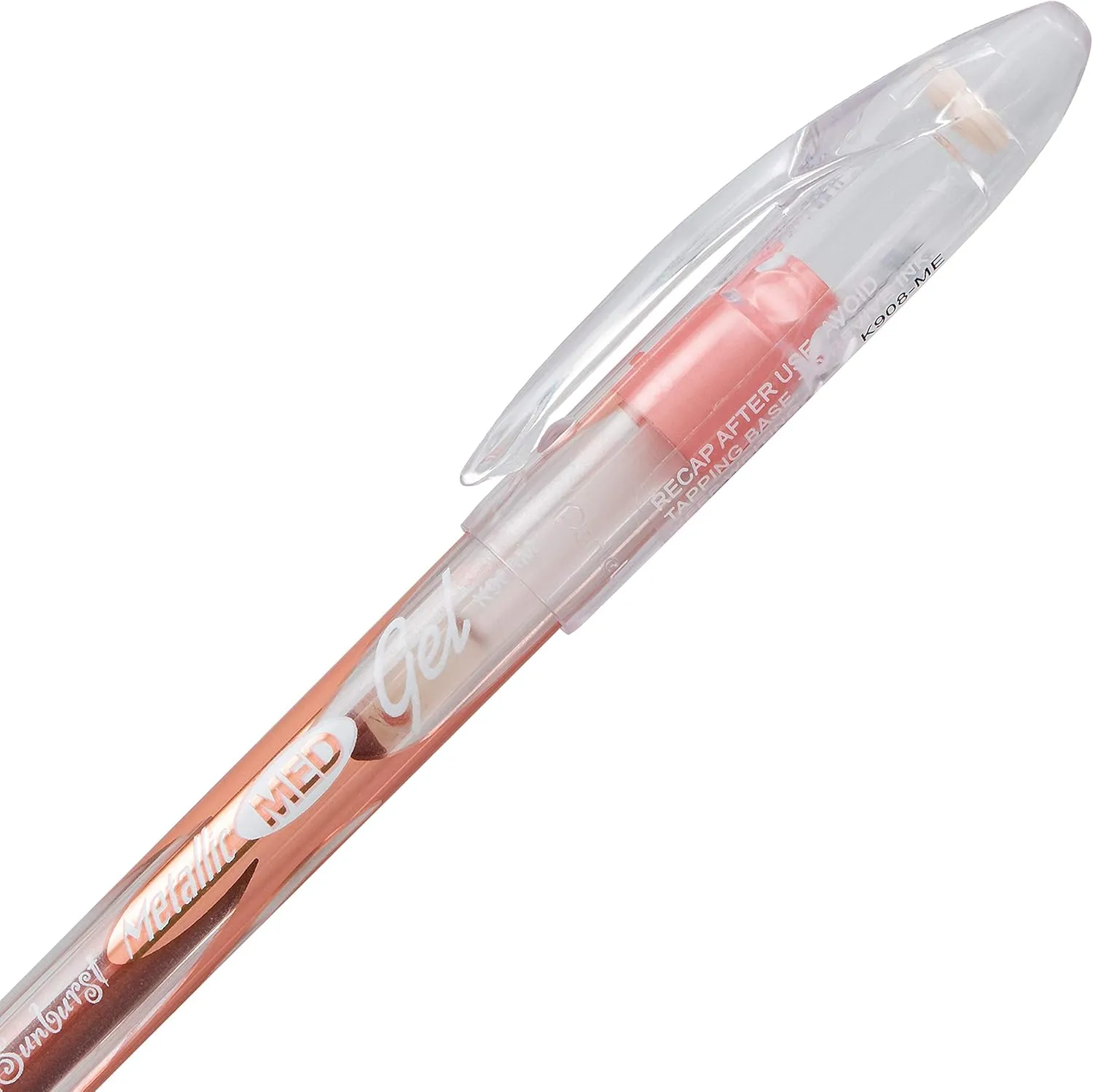 Pentel Sunburst Metallic Gel Pen, 0.8mm Tip Writes 0.4mm Line, Bronze/Transparent Barrel Bronze Ink, Box of 12 (K908-ME)