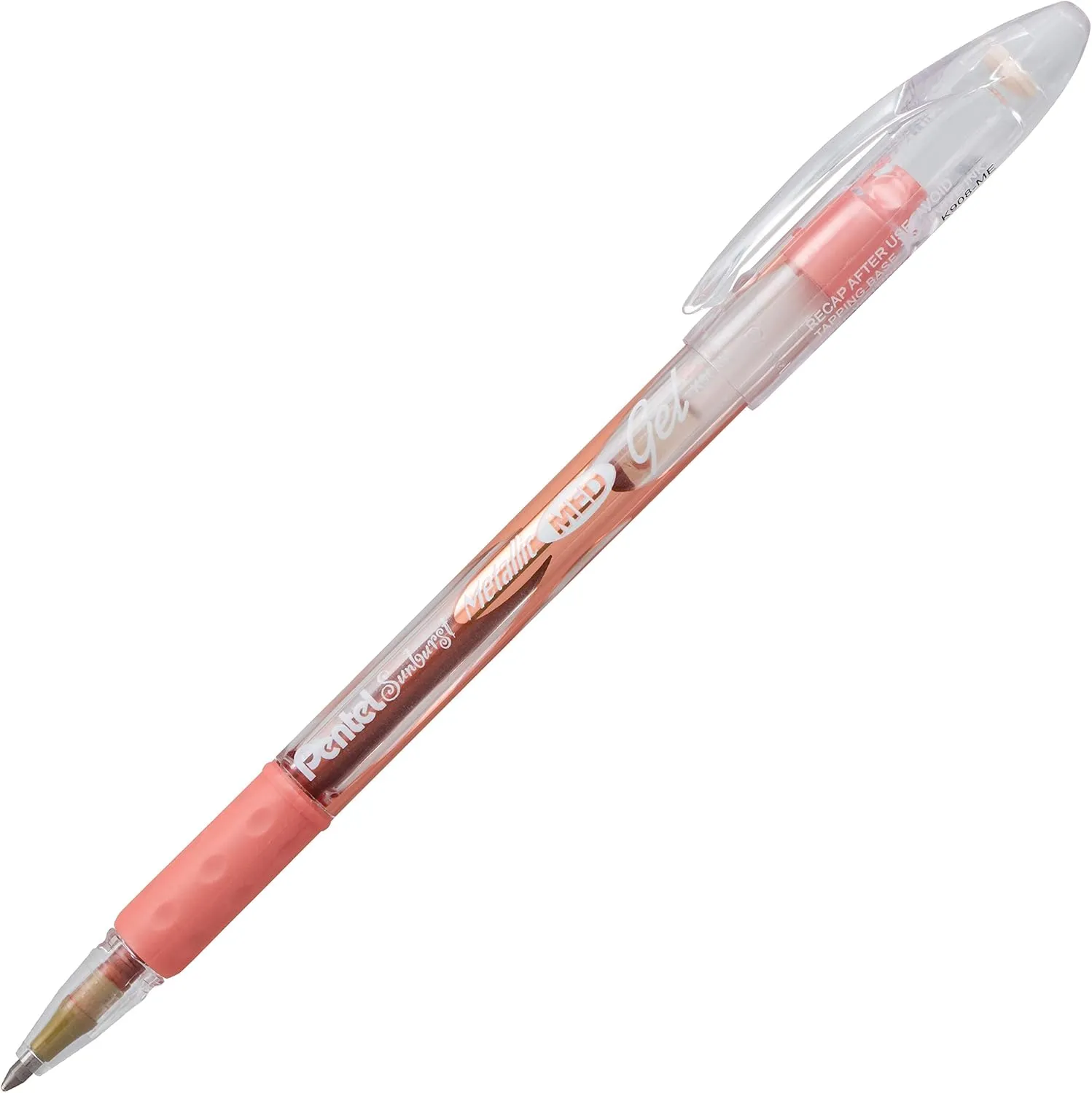 Pentel Sunburst Metallic Gel Pen, 0.8mm Tip Writes 0.4mm Line, Bronze/Transparent Barrel Bronze Ink, Box of 12 (K908-ME)