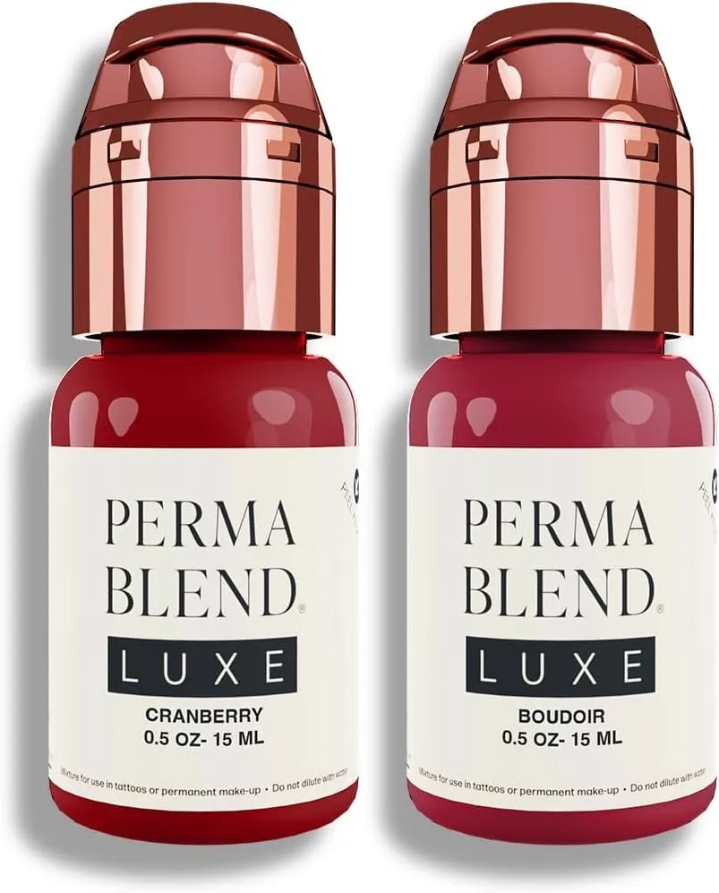 Perma Blend Luxe Berry Lip Set - Deep Red Tattoo Ink Set - Lip Blush Microblading Kit - Tattoo Supplies for PMU - Includes Cranberry & Boudoir - Vegan & Cruelty-Free (2 Ct, 0.5 oz Each)