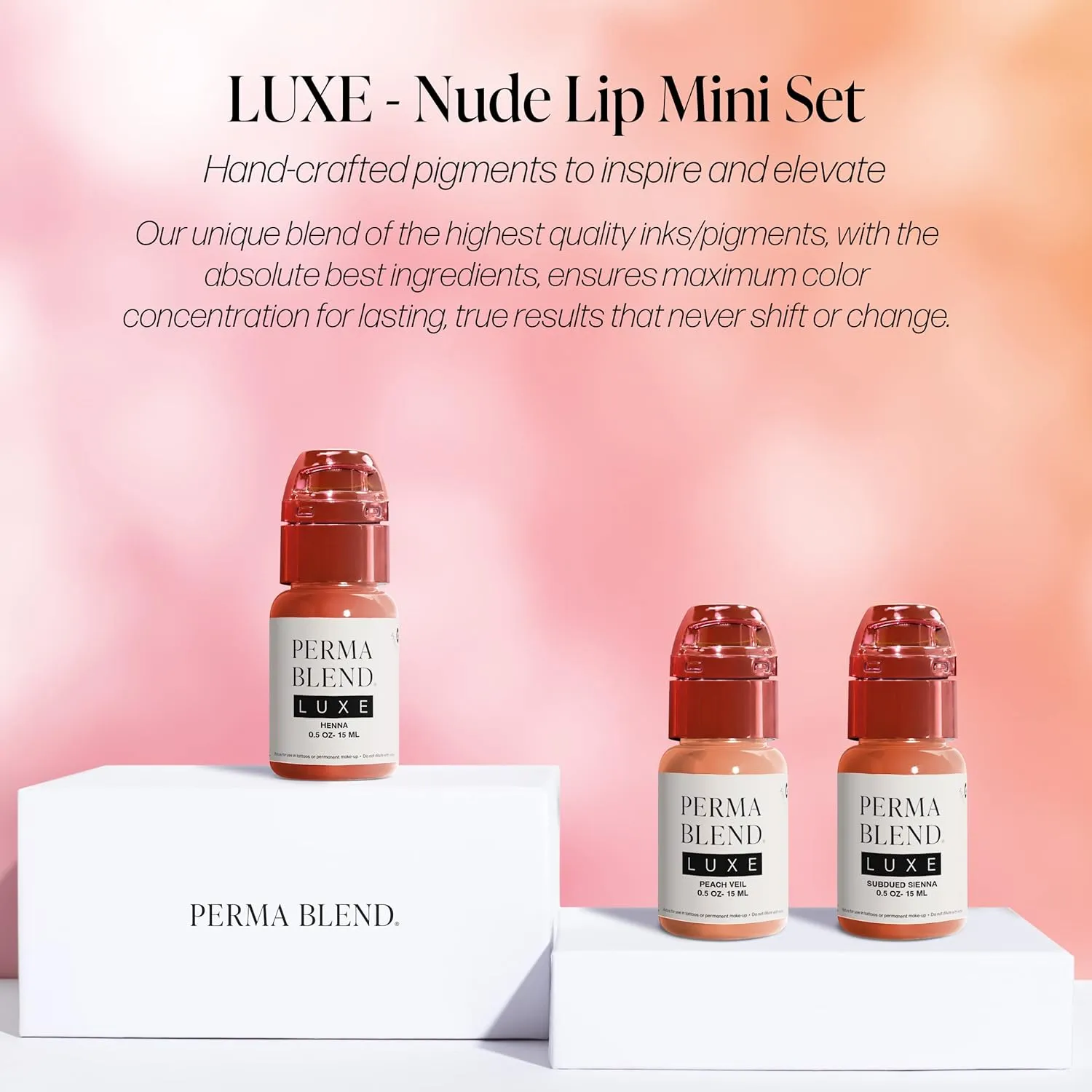 Perma Blend Luxe - Nude Lip Set - Microblading Lip Blushing Kit with Henna, Peach Veil & Subdued Sienna Tattoo Ink Shades - Vegan & Cruelty-Free - 3 Count (0.5 oz Each)