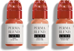 Perma Blend Luxe - Nude Lip Set - Microblading Lip Blushing Kit with Henna, Peach Veil & Subdued Sienna Tattoo Ink Shades - Vegan & Cruelty-Free - 3 Count (0.5 oz Each)
