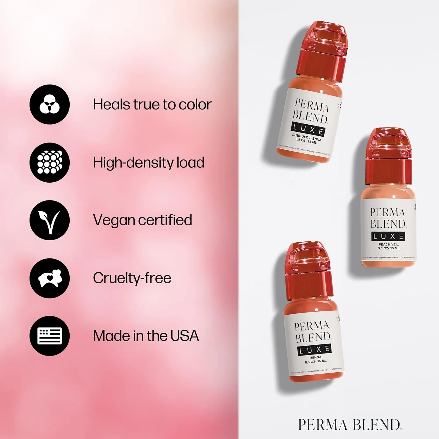 Perma Blend Luxe - Nude Lip Set - Microblading Lip Blushing Kit with Henna, Peach Veil & Subdued Sienna Tattoo Ink Shades - Vegan & Cruelty-Free - 3 Count (0.5 oz Each)