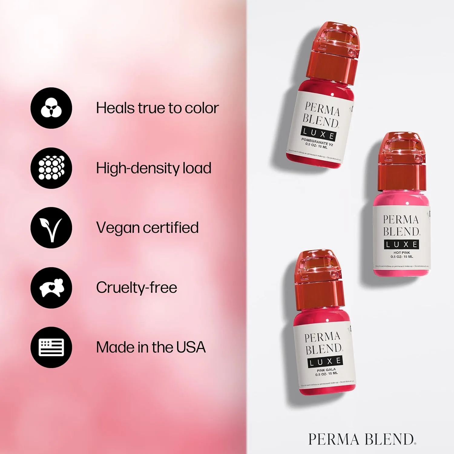 Perma Blend Luxe - Pink Lip Set - Microblading Lip Blushing Kit with Pink Gala, Hot Pink & Pomegranate V2 Tattoo Ink Shades - Vegan & Cruelty-Free - 3 Count (0.5 oz each)