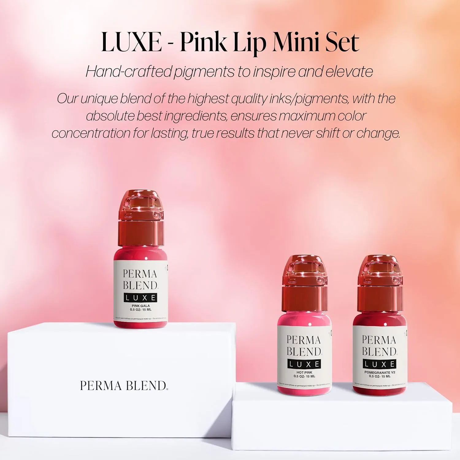 Perma Blend Luxe - Pink Lip Set - Microblading Lip Blushing Kit with Pink Gala, Hot Pink & Pomegranate V2 Tattoo Ink Shades - Vegan & Cruelty-Free - 3 Count (0.5 oz each)