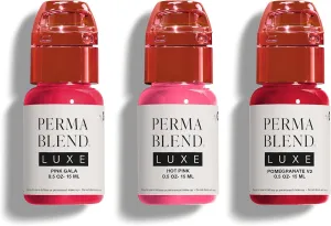 Perma Blend Luxe - Pink Lip Set - Microblading Lip Blushing Kit with Pink Gala, Hot Pink & Pomegranate V2 Tattoo Ink Shades - Vegan & Cruelty-Free - 3 Count (0.5 oz each)