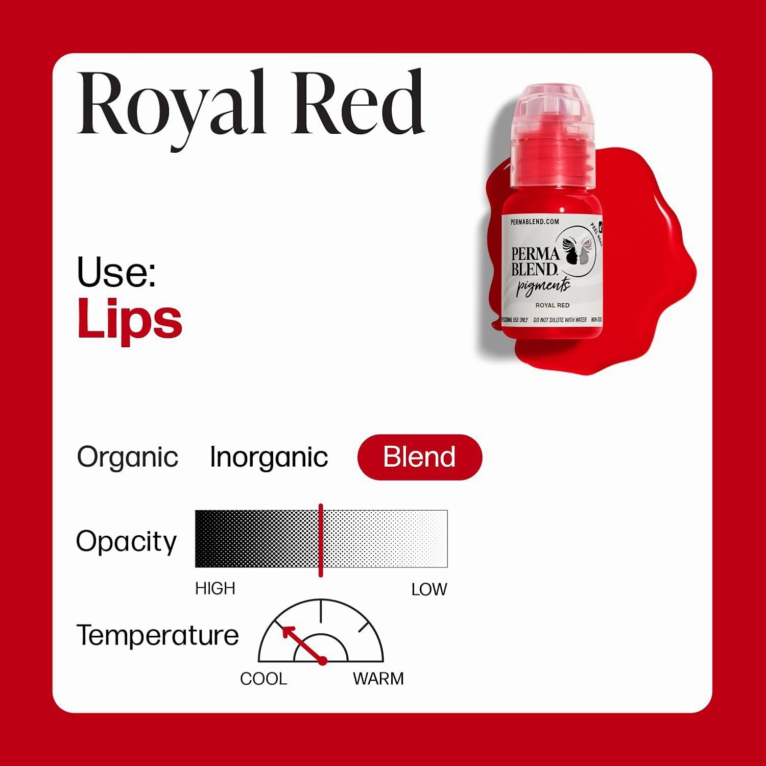 Perma Blend - Royal Red - Red Tattoo Ink for Permanent Makeup - Lip Blush Microblading Ink to Enhance Color - Lip Blushing & Tattoo Supplies - Vegan (0.5 oz)