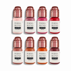 Perma Blend Luxe Pucker Up Buttercup Lip Set - Tattoo Ink - Cotton Candy, Cherry Red, Henna, Pink Gala, Saffron, Vintage Maroon, Victorian Rose & Orange Peel - Vegan & Cruelty-Free (8 Ct, 0.5 oz each)