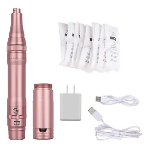 Permanent Makeup Pen Rotary Tattoo Pen Machine Includes 1 Battery 10PCS Needles - Brows Eyeliner Lip (Rose Gold) AP950R