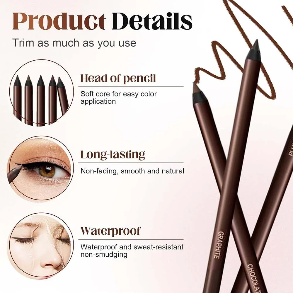 Persona Eyeliner Pencil Waterproof, Occasionalous 24 Hr Long-Lasting Gel Duo Sharpenable Eyeliner Pen with Sharpener, 2in1 Smudge-Proof Eye Liner and Eyebrow Pencil, Eye Makeup Tool (Brown)